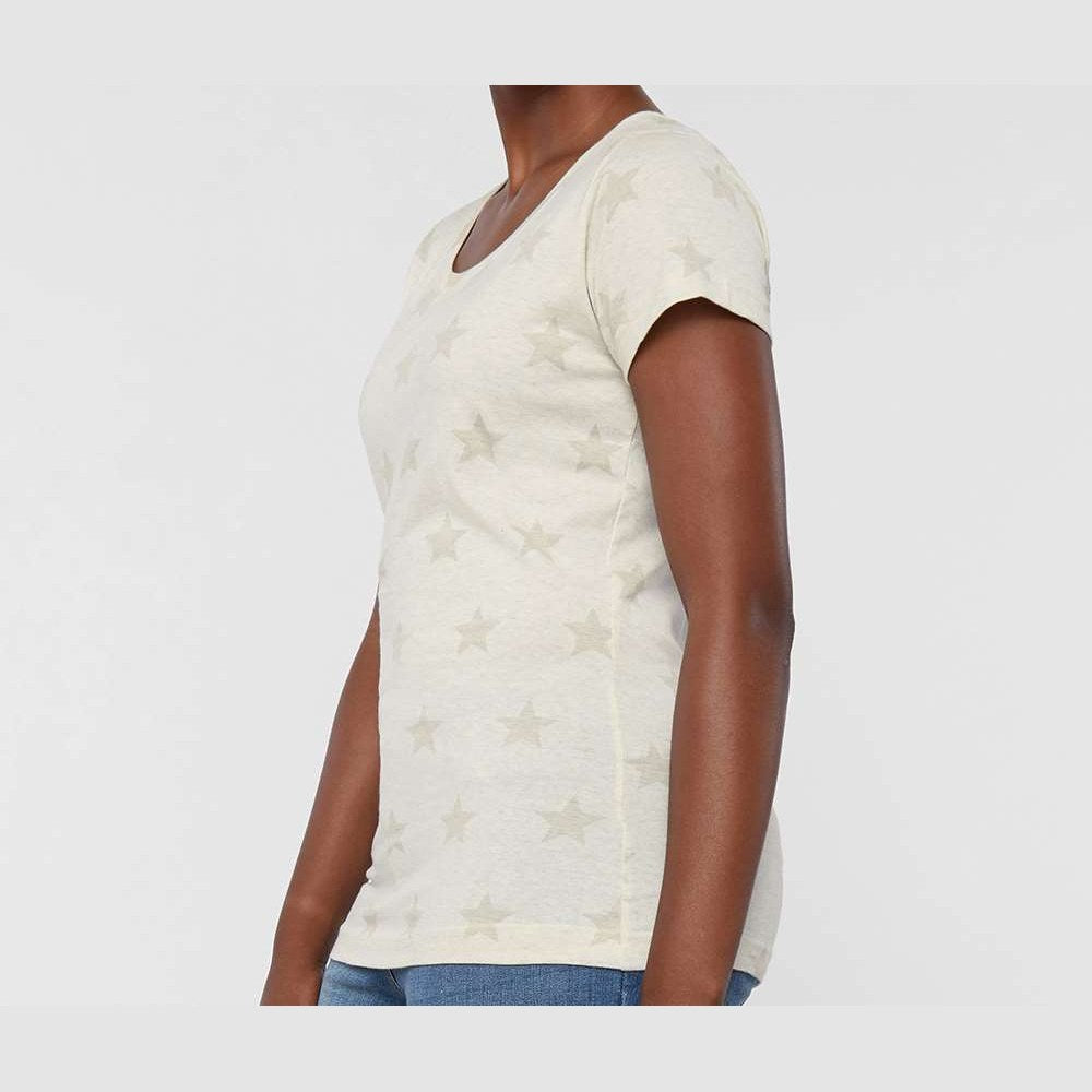 Code Five Women's Star Print Scoop Neck Tee - Natural Heather Star - On Model Side