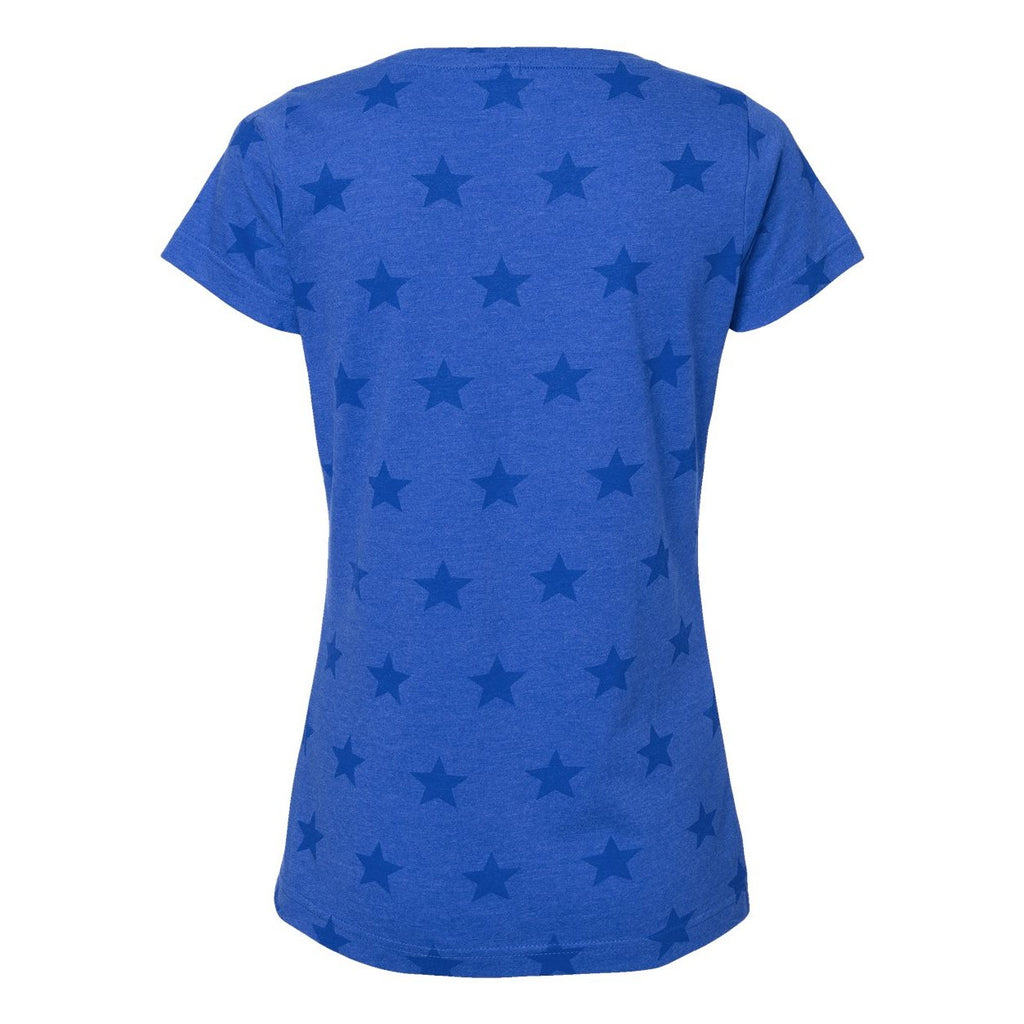 Code Five Women's Star Print Scoop Neck Tee - Royal Star - Back