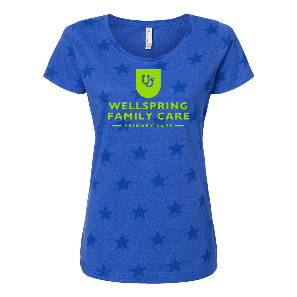 Code Five Women's Star Print Scoop Neck Tee - Royal Star - Front