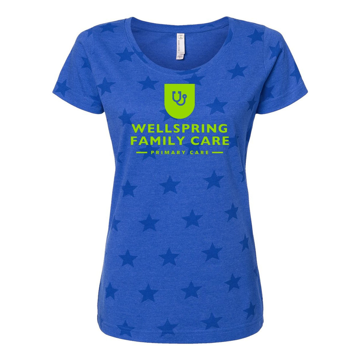 Code Five Women's Star Print Scoop Neck Tee - Royal Star - Front