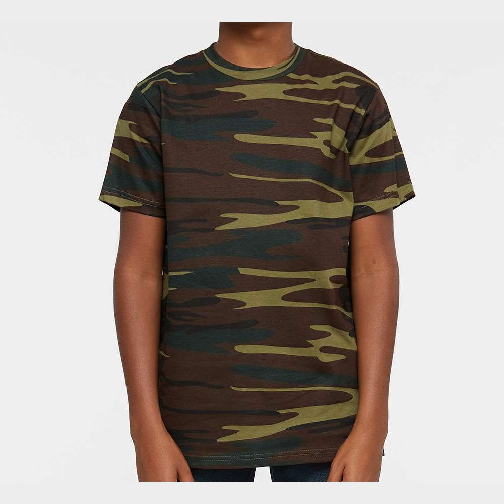 Code Five Youth Camouflage Tee - Green Woodland - On Model Front
