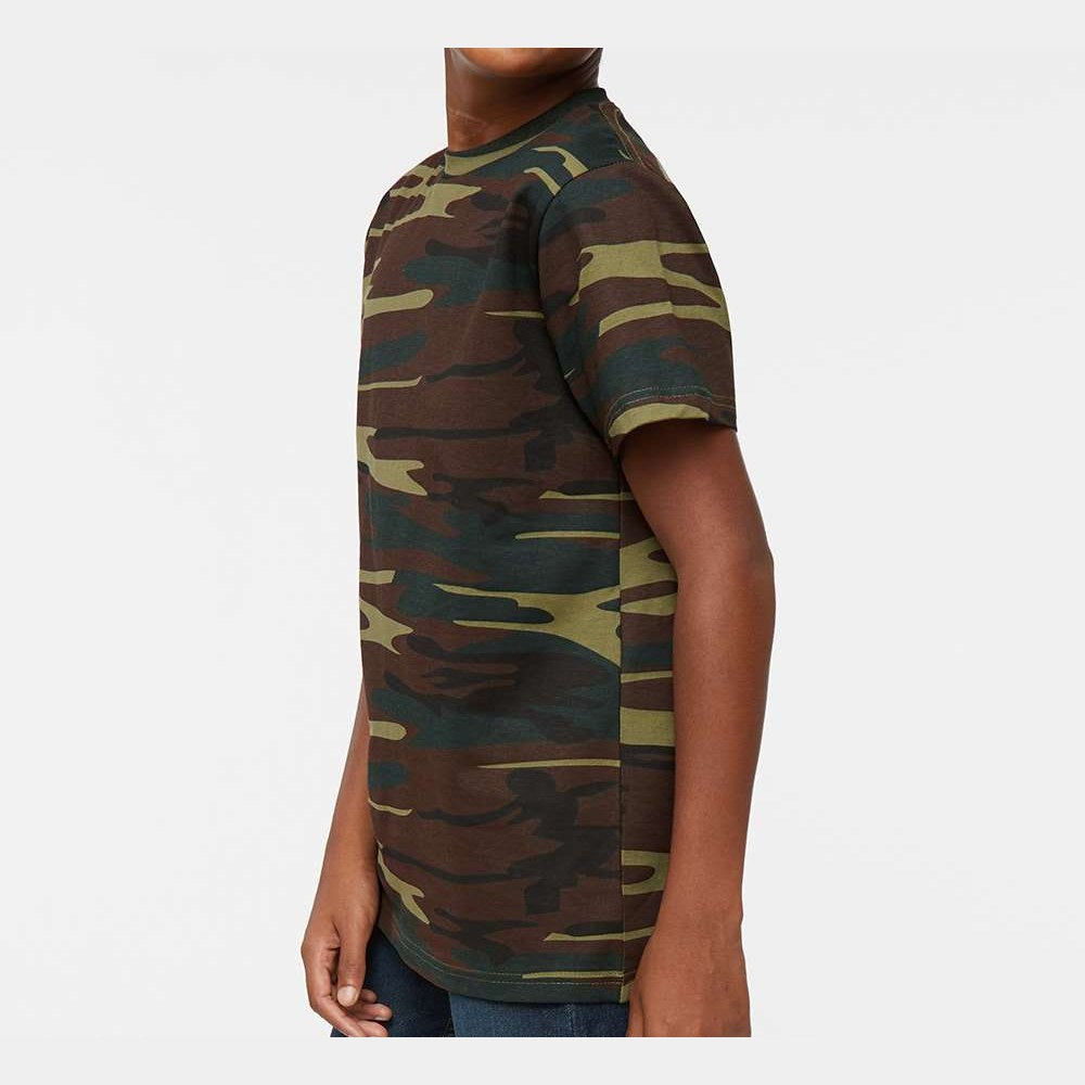 Code Five Youth Camouflage Tee - Green Woodland - On Model Side
