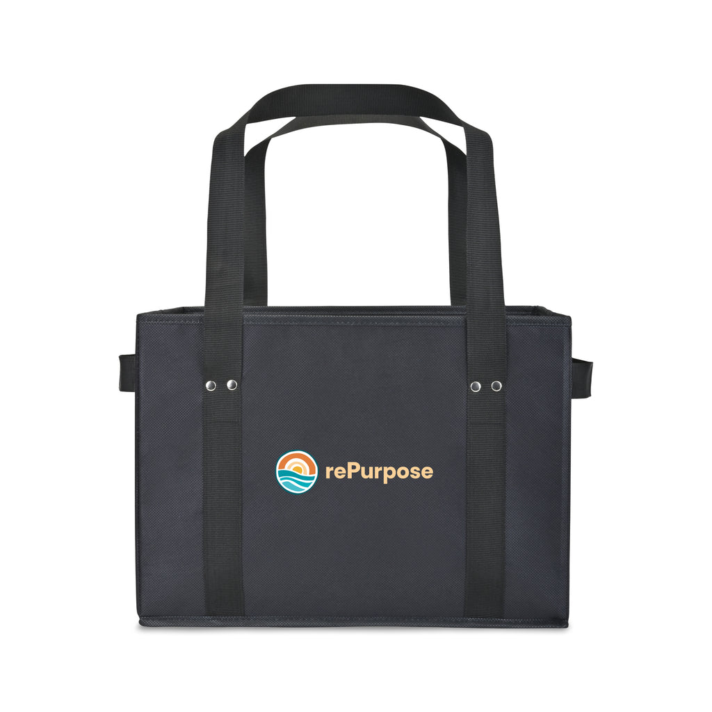 Collapsible Box Tote in Recycled Non-Woven Transfer - Black - View 1