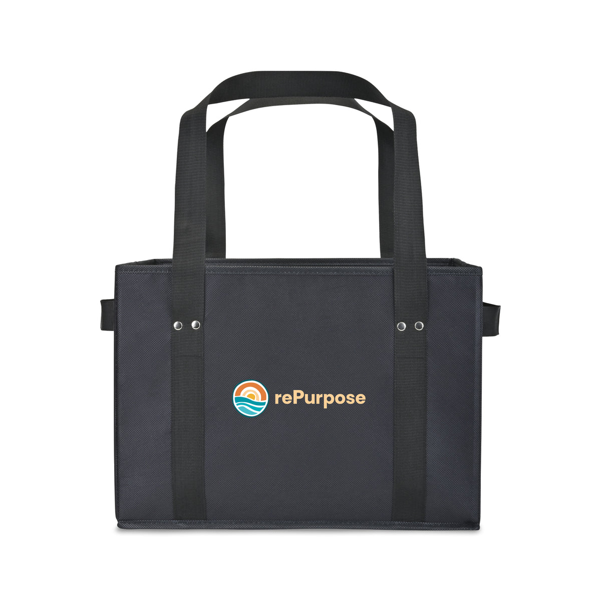 Collapsible Box Tote in Recycled Non-Woven Transfer - Black - View 1