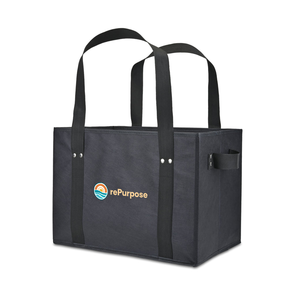 Collapsible Box Tote in Recycled Non-Woven Transfer - Black - View 2