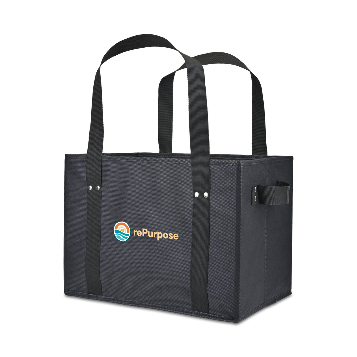 Collapsible Box Tote in Recycled Non-Woven Transfer - Black - View 2