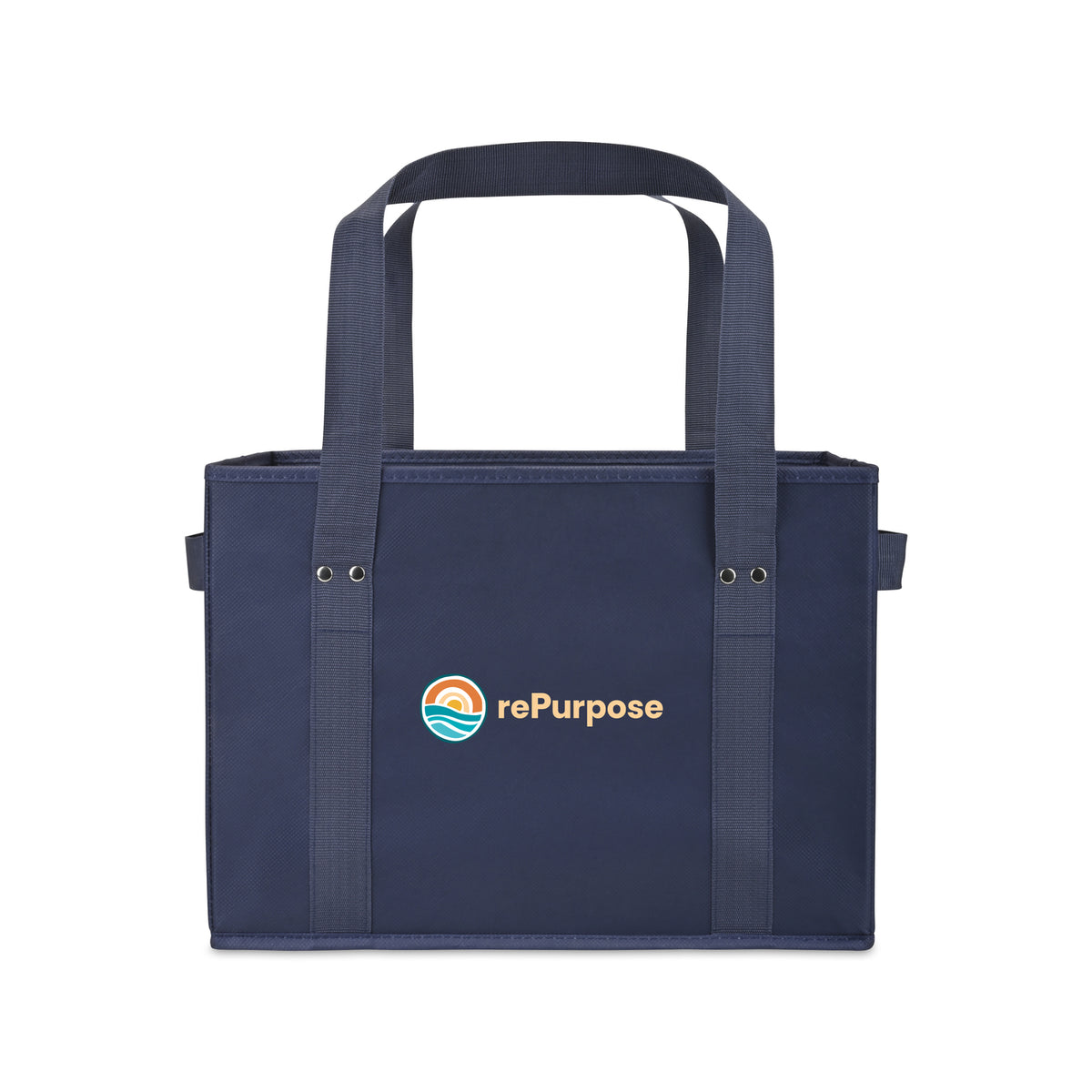 Collapsible Box Tote in Recycled Non-Woven Transfer - Navy - View 1