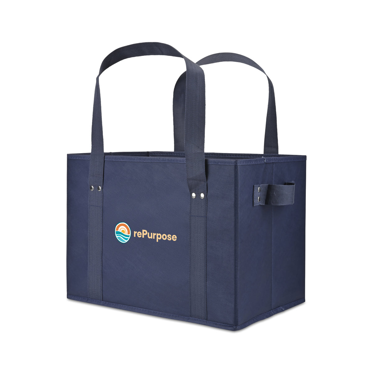 Collapsible Box Tote in Recycled Non-Woven Transfer - Navy - View 2