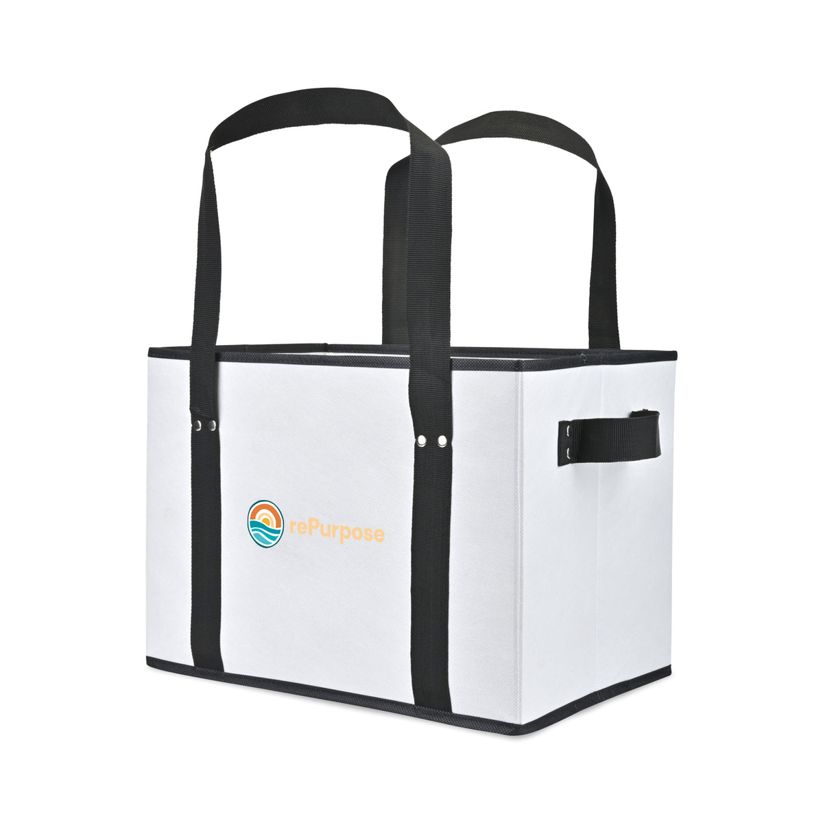 Collapsible Box Tote in Recycled Non-Woven Transfer - White - View 2