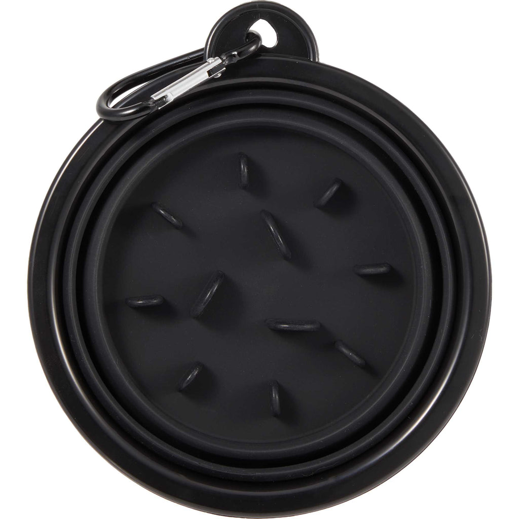Collapsible Silicone Slow Feeder Bowl with Carabiner - Black - Back