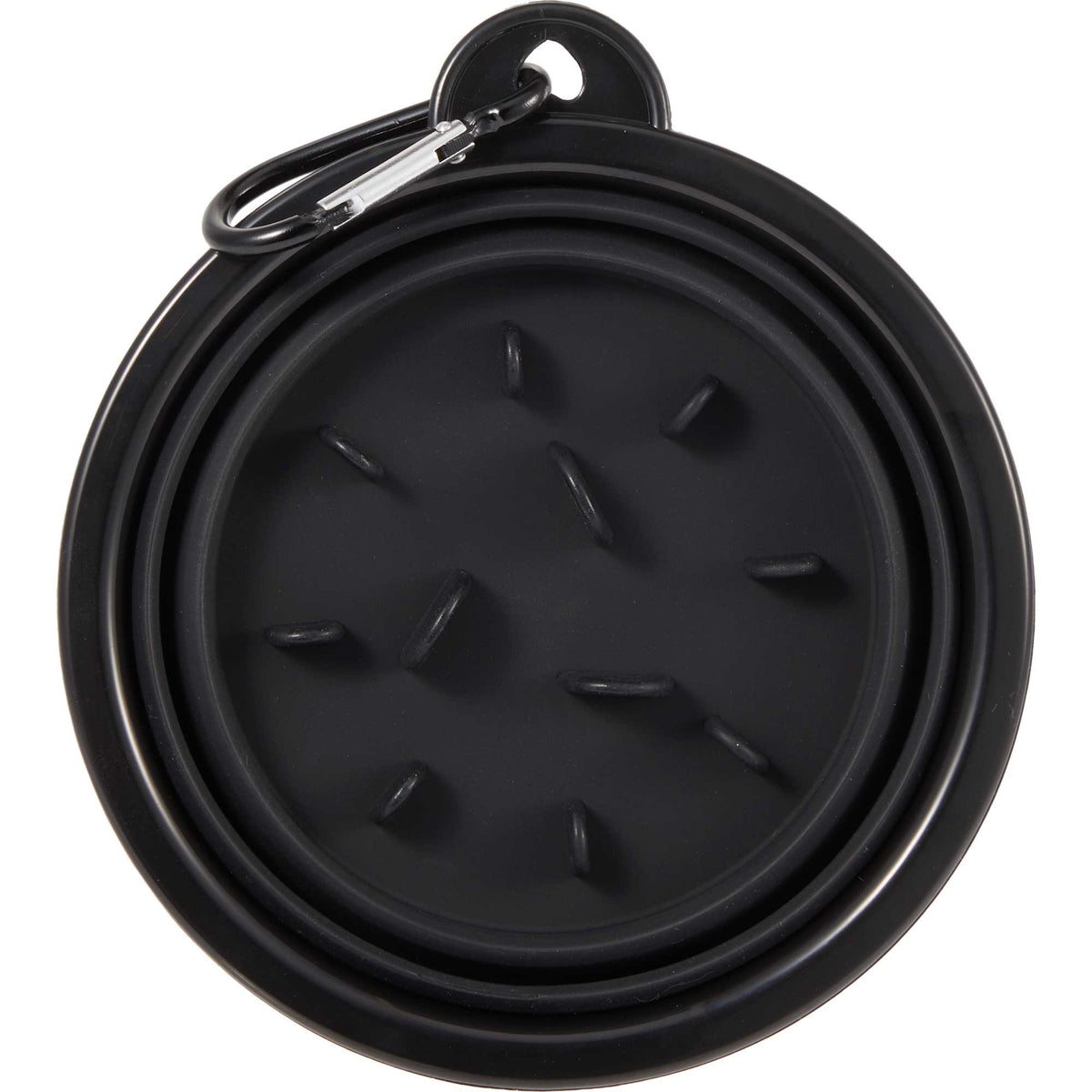 Collapsible Silicone Slow Feeder Bowl with Carabiner - Black - Back