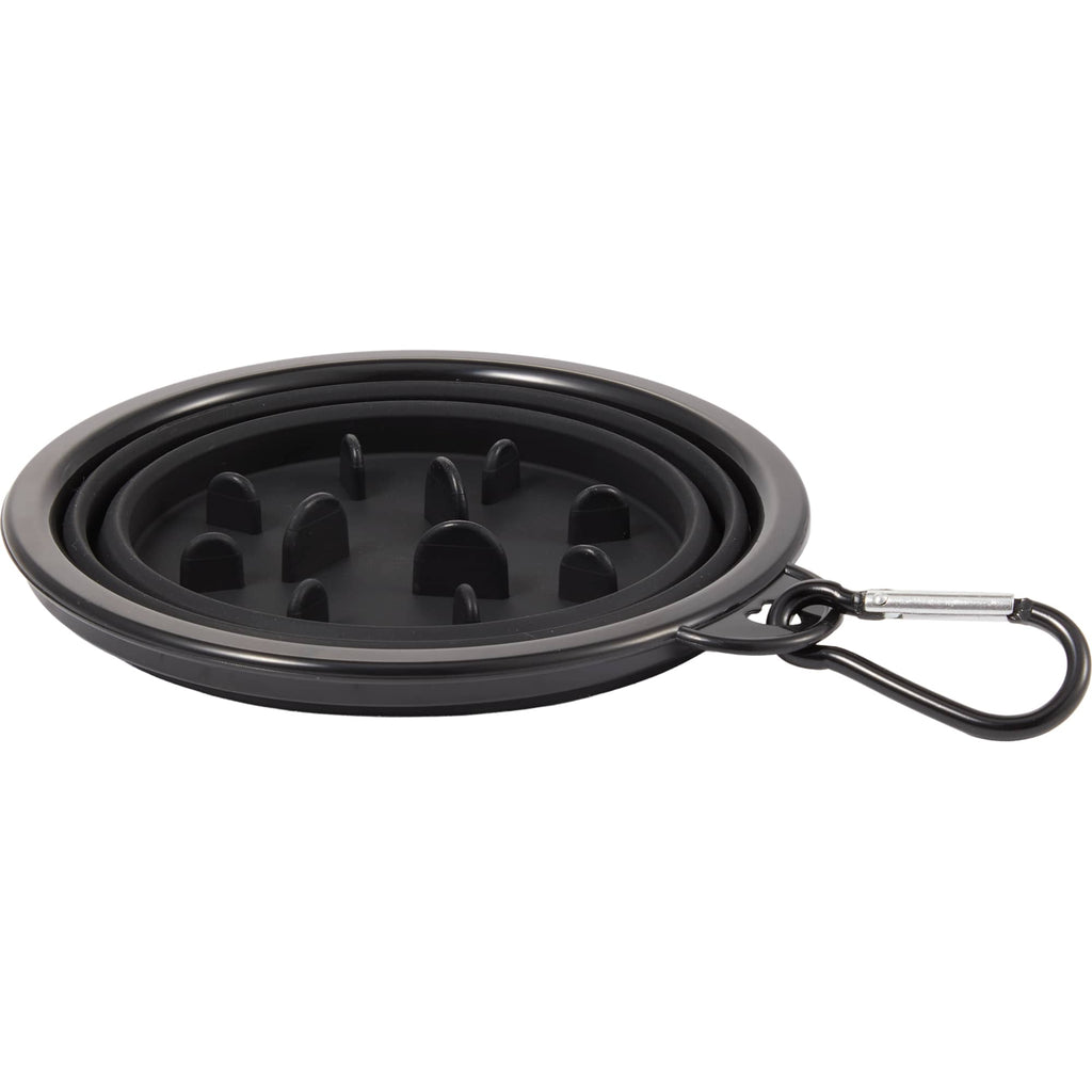 Collapsible Silicone Slow Feeder Bowl with Carabiner - Black - Detail