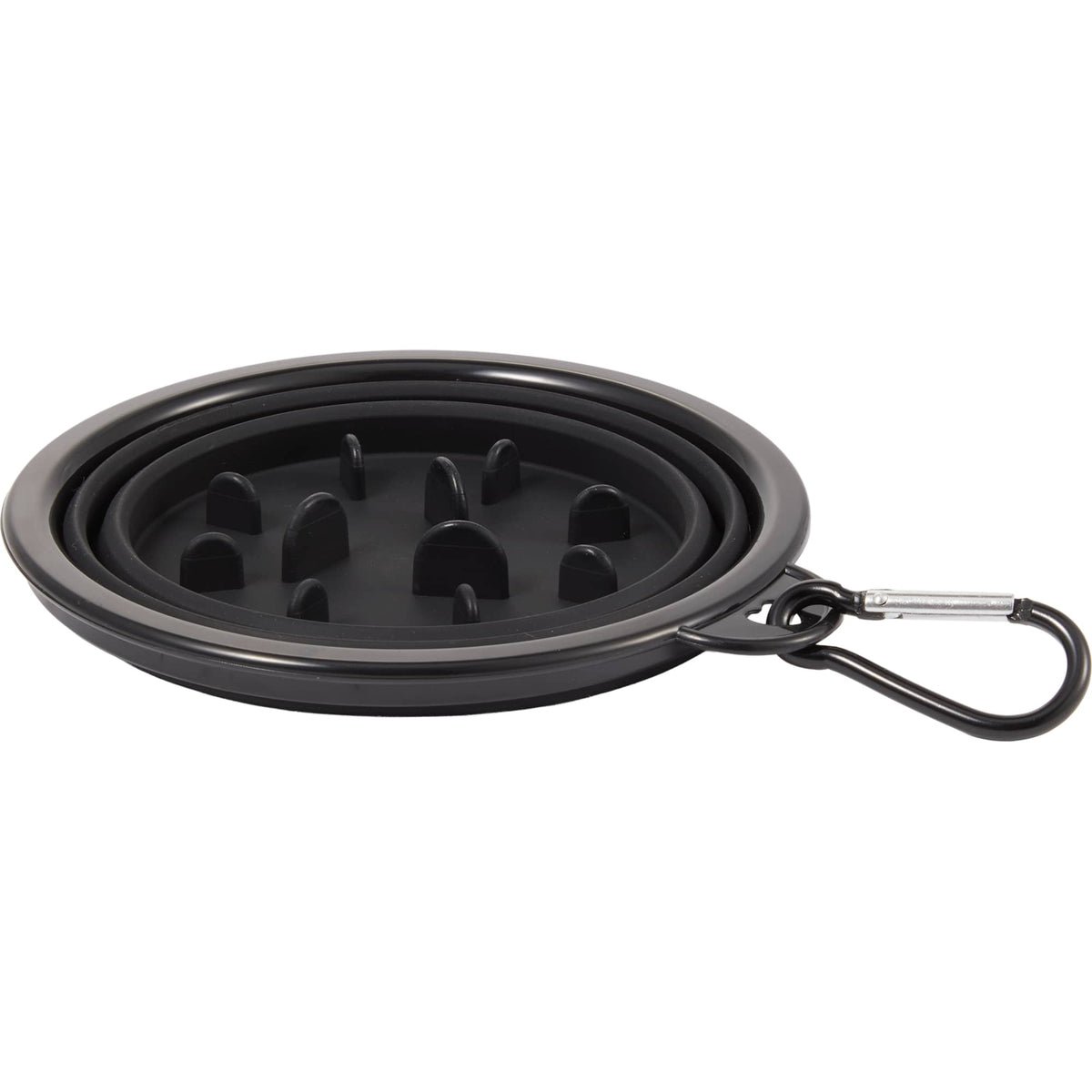 Collapsible Silicone Slow Feeder Bowl with Carabiner - Black - Detail