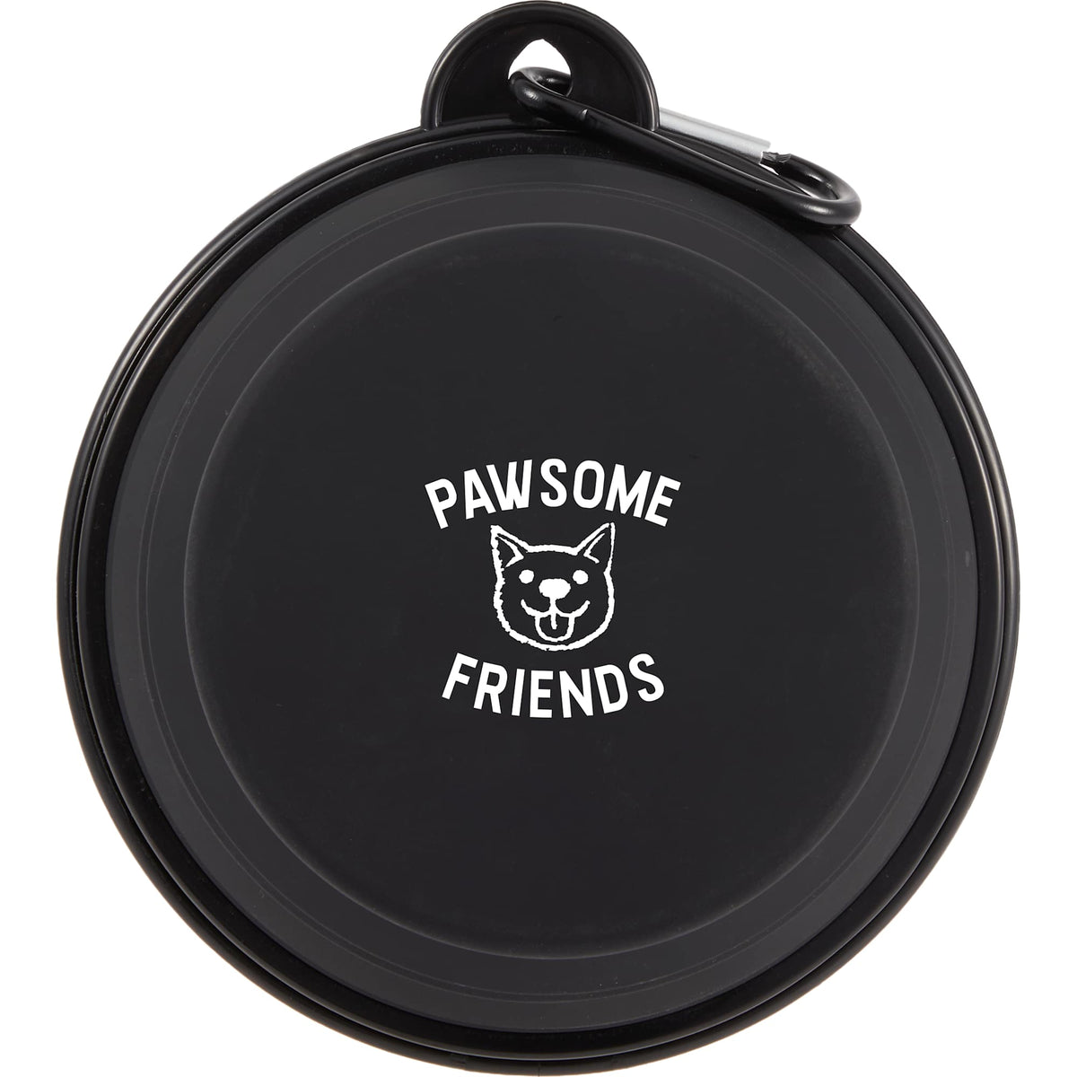 Collapsible Silicone Slow Feeder Bowl with Carabiner - Black - Front