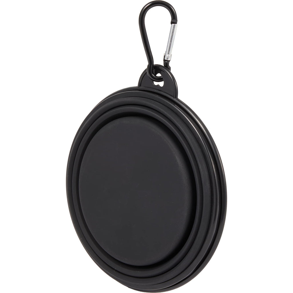 Collapsible Silicone Slow Feeder Bowl with Carabiner - Black - Left Angle