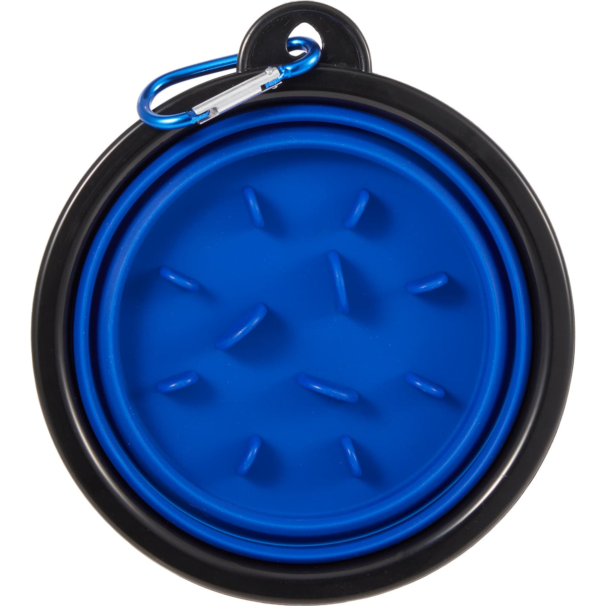 Collapsible Silicone Slow Feeder Bowl with Carabiner - Blue - Back