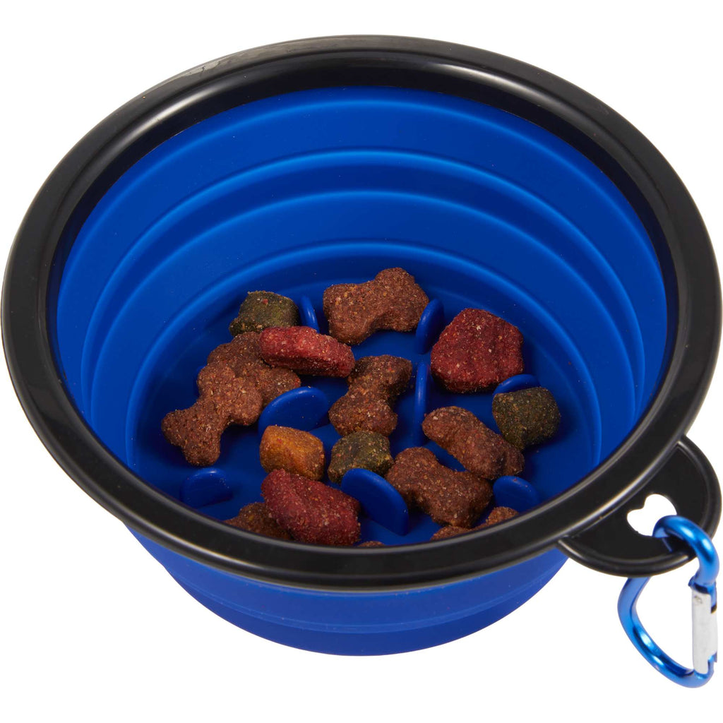 Collapsible Silicone Slow Feeder Bowl with Carabiner - Blue - Detail 4