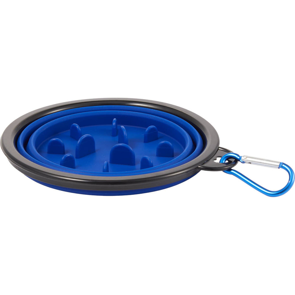 Collapsible Silicone Slow Feeder Bowl with Carabiner - Blue - Detail