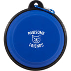 Collapsible Silicone Slow Feeder Bowl with Carabiner - Blue - Front