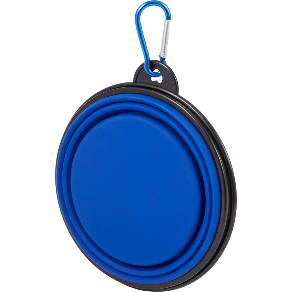 Collapsible Silicone Slow Feeder Bowl with Carabiner - Blue - Left Angle