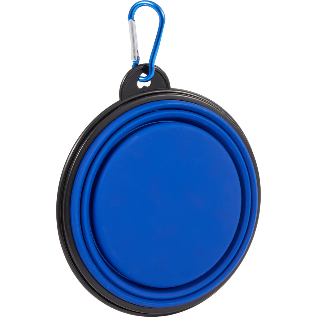 Collapsible Silicone Slow Feeder Bowl with Carabiner - Blue - Right Angle
