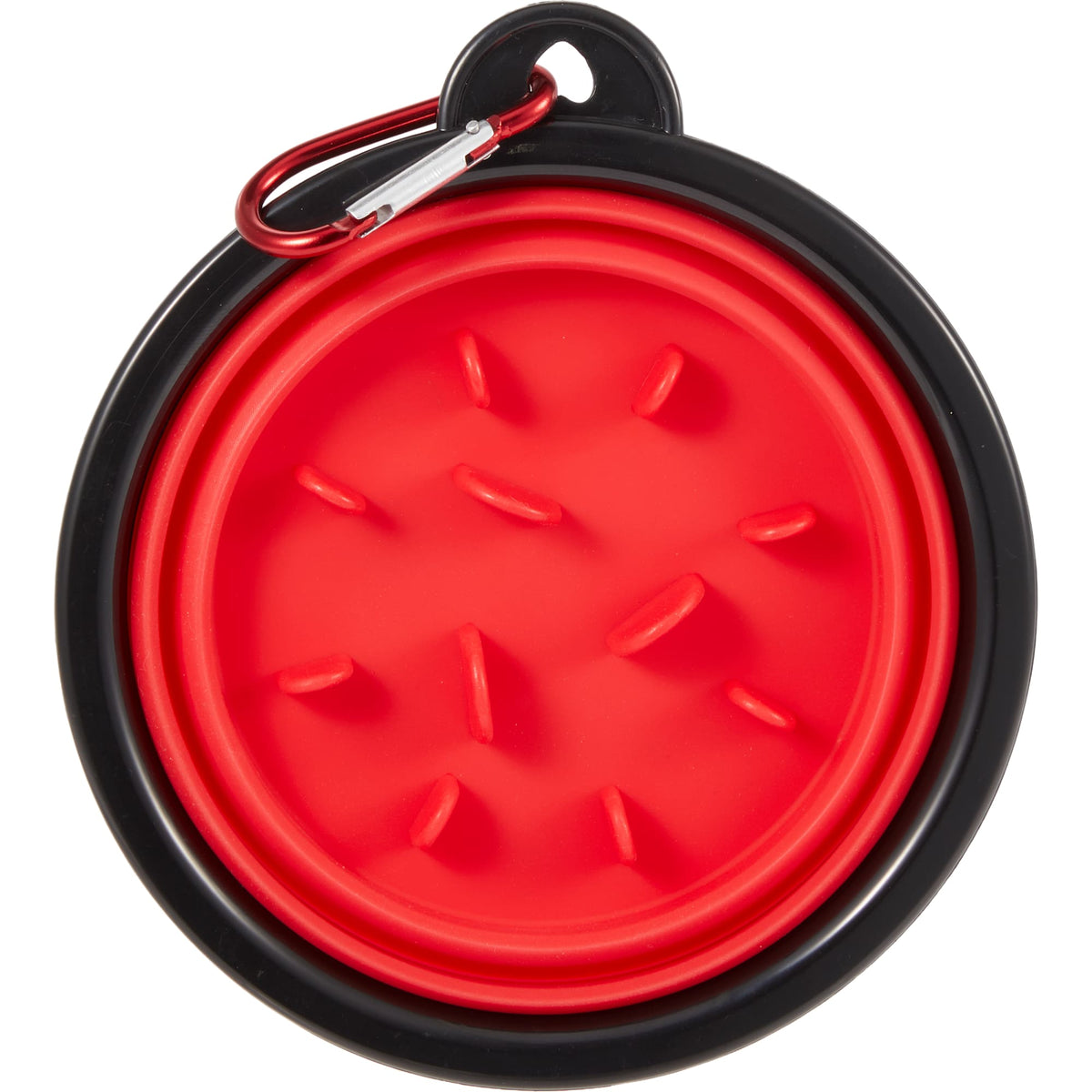 Collapsible Silicone Slow Feeder Bowl with Carabiner - Red - Back