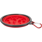 Collapsible Silicone Slow Feeder Bowl with Carabiner - Red - Detail