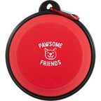 Collapsible Silicone Slow Feeder Bowl with Carabiner - Red - Front