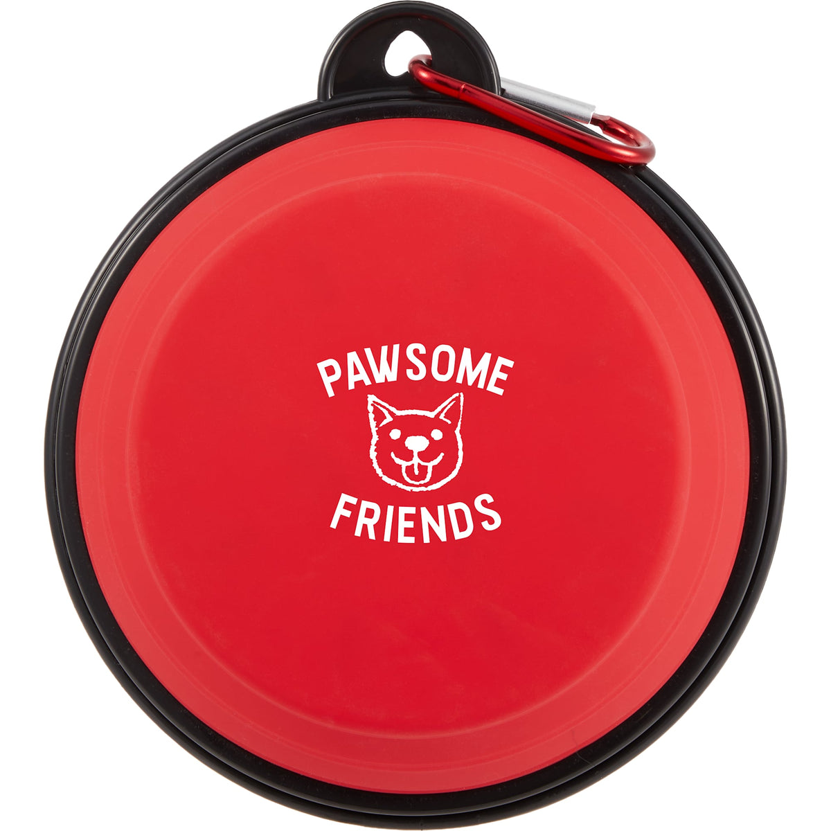 Collapsible Silicone Slow Feeder Bowl with Carabiner - Red - Front