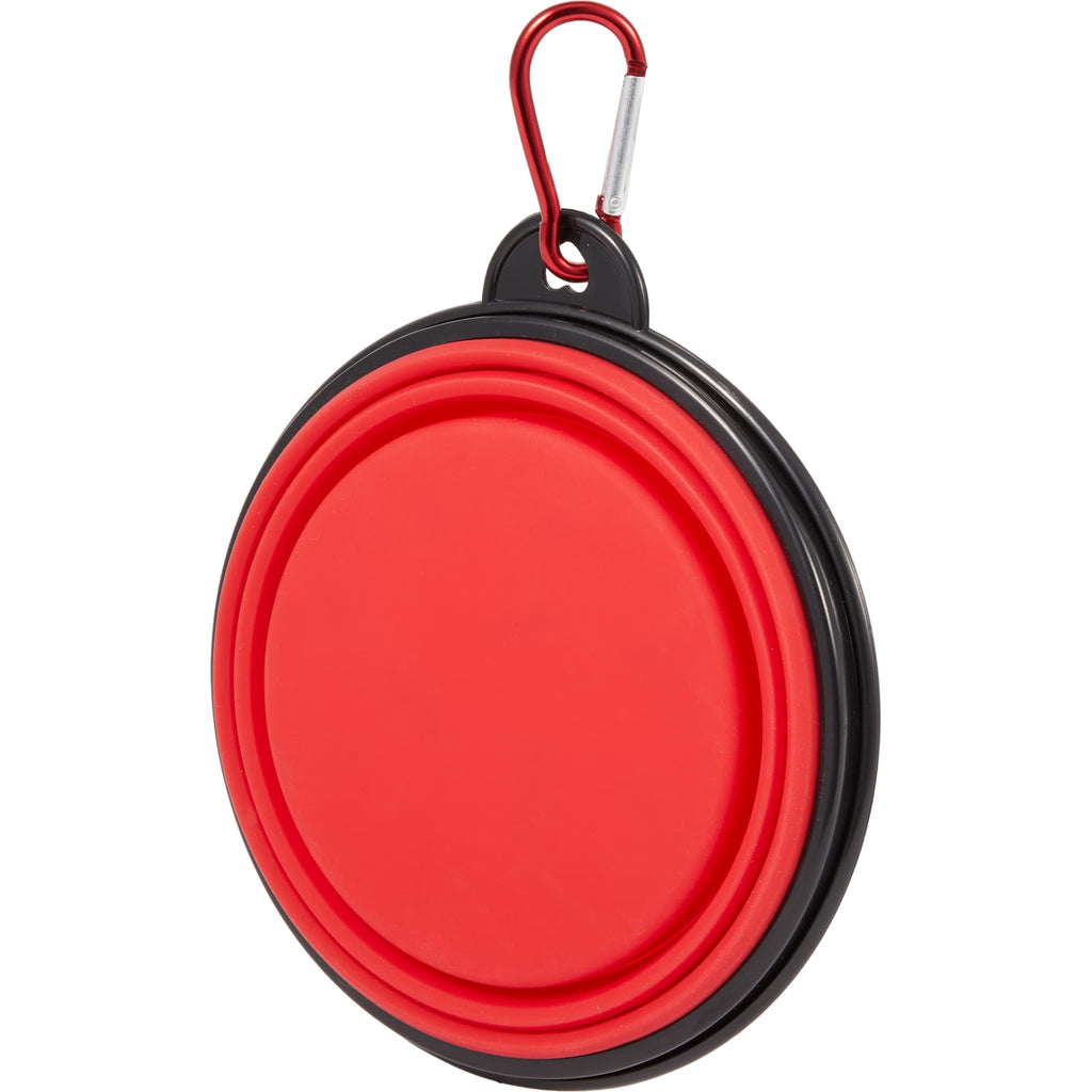 Collapsible Silicone Slow Feeder Bowl with Carabiner - Red - Left Angle