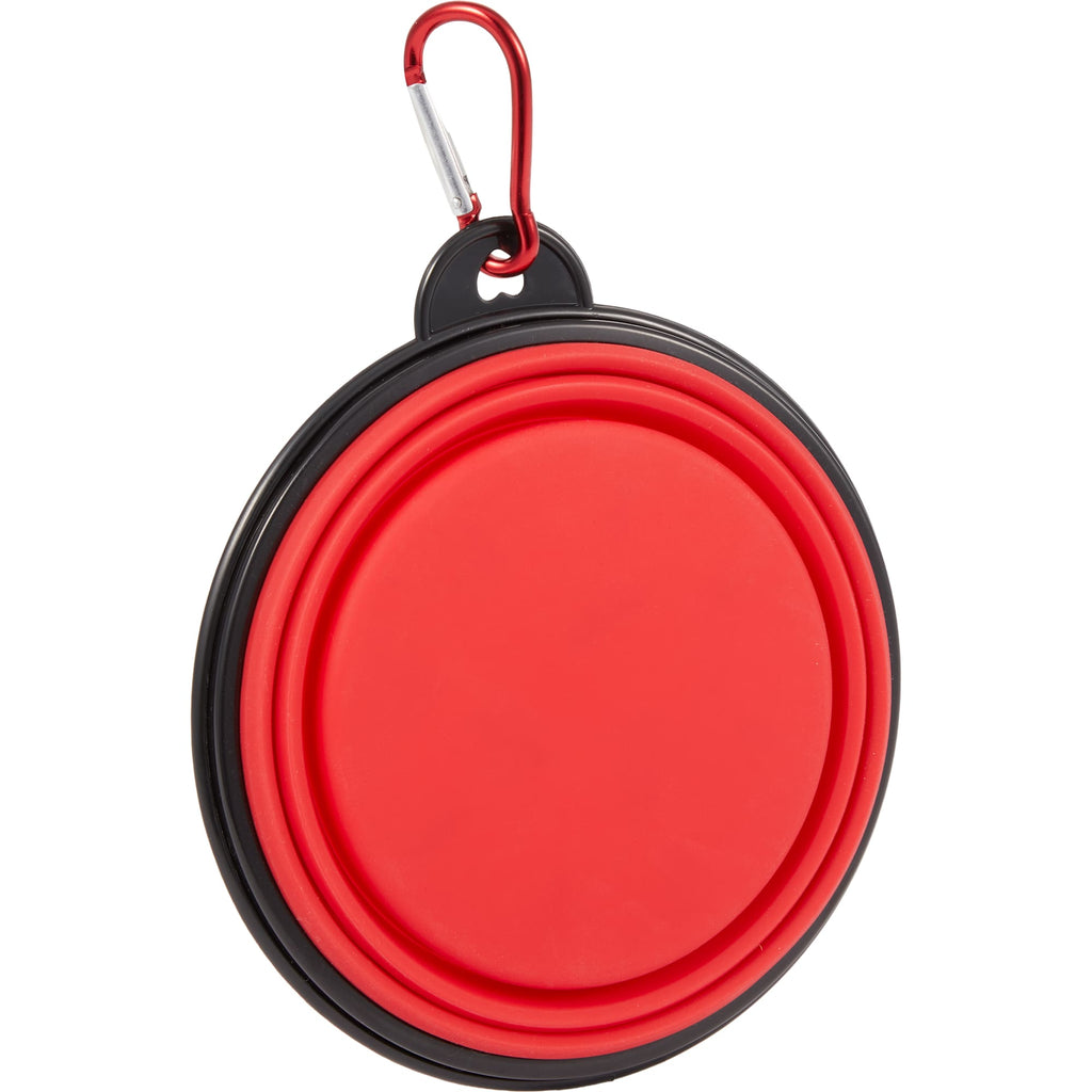 Collapsible Silicone Slow Feeder Bowl with Carabiner - Red - Right Angle
