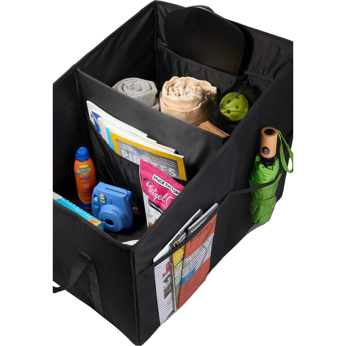 Collapsible Trunk Organizer in Recycled Polyester Transfer - Black - Propped
