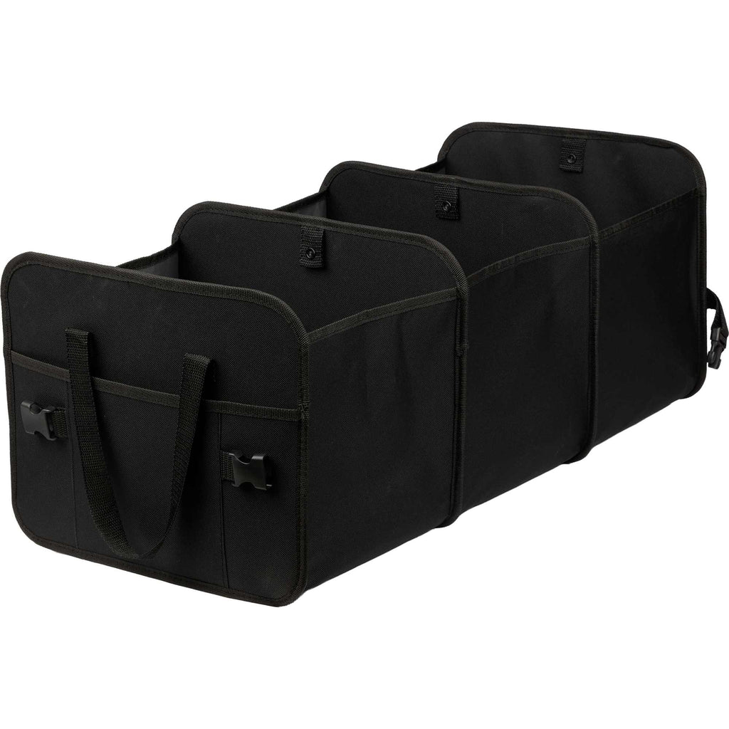 Collapsible Trunk Organizer with 3 Compartments, Recycled Embroidery - Black - Left Angle