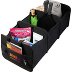 Collapsible Trunk Organizer with 3 Compartments, Recycled Embroidery - Black - Right Angle