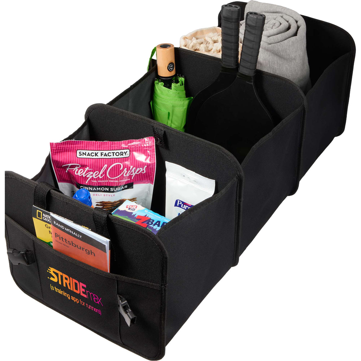 Collapsible Trunk Organizer with 3 Compartments, Recycled Transfer - Black - Right Angle
