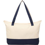 Color Accent Recycled Cotton Zippered Tote, 12 oz Full Color - Navy - Back