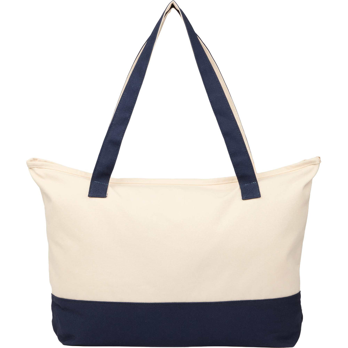 Color Accent Recycled Cotton Zippered Tote, 12 oz Full Color - Navy - Back