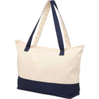 Color Accent Recycled Cotton Zippered Tote, 12 oz Full Color - Navy - Left Angle