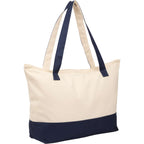 Color Accent Recycled Cotton Zippered Tote, 12 oz Full Color - Navy - Right Angle