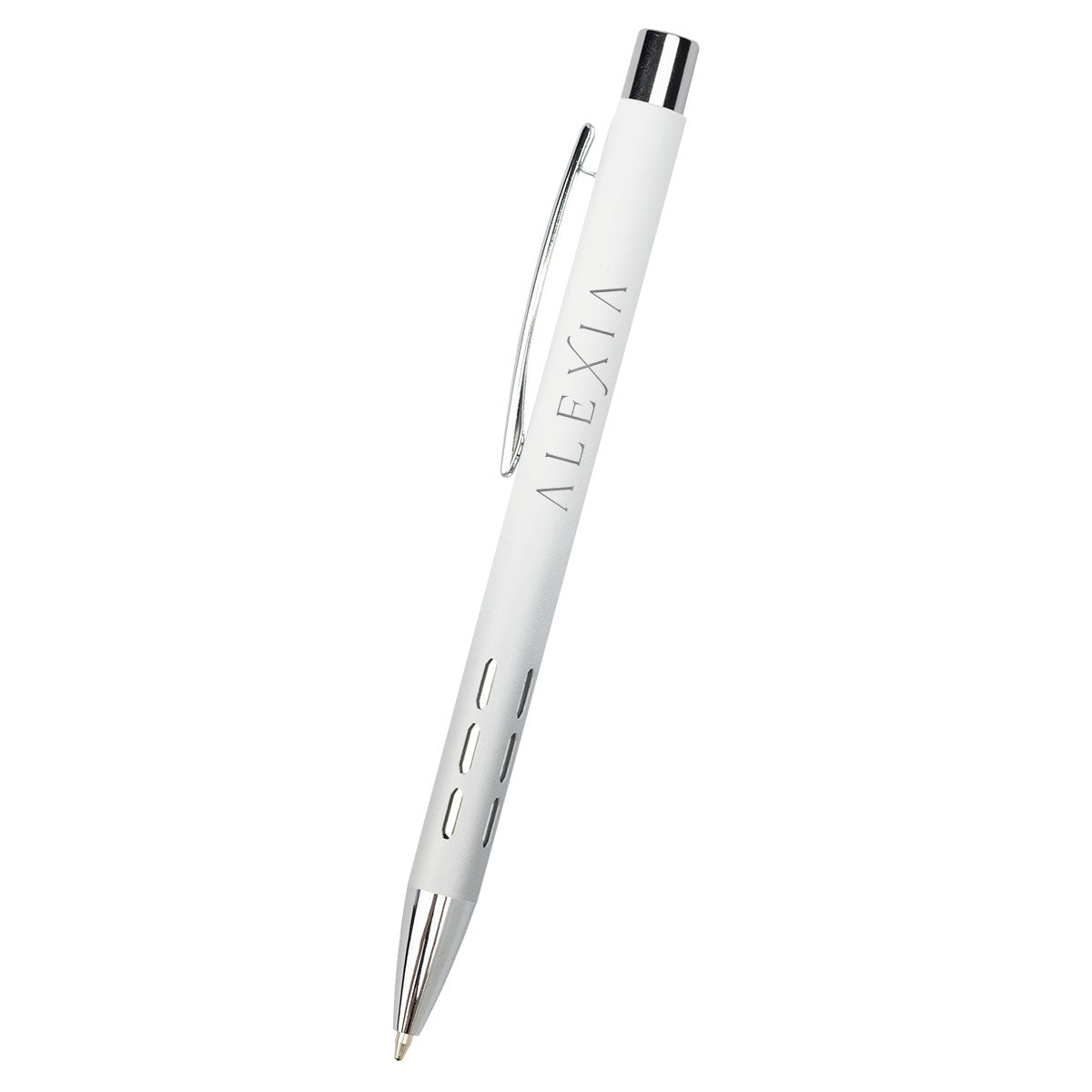 Color Story Pen in Recycled Aluminum - White with Silver - Laser Engraving