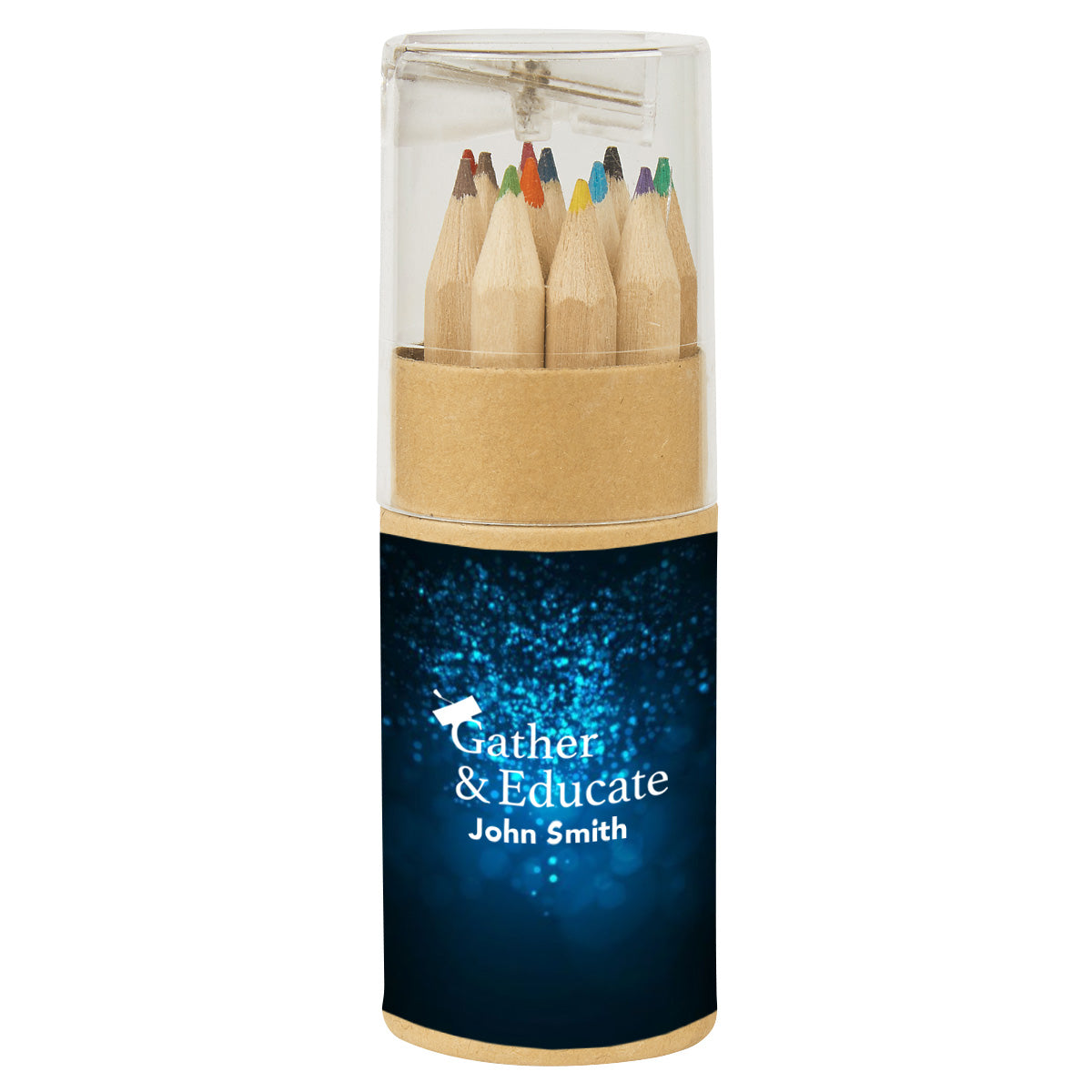 Colored Pencil Set in a Tube with Sharpener, 12 Piece - Full Color on a White Label