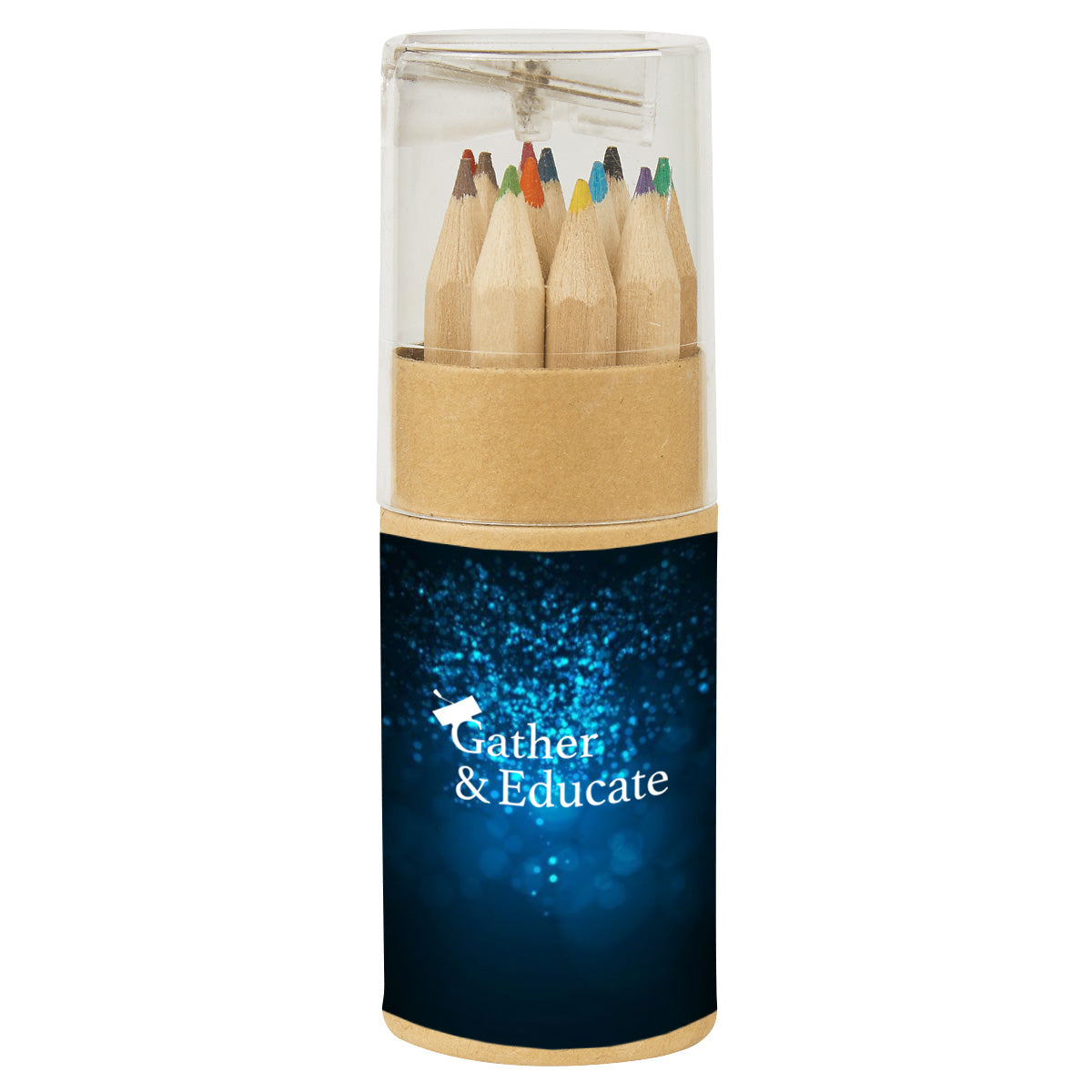 Colored Pencil Set in a Tube with Sharpener, 12 Piece - Full Color on a White Label