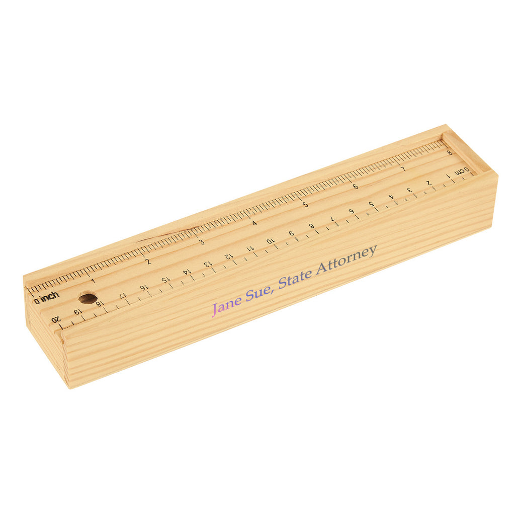 Colored Pencil Set in a Wooden Ruler Box, 12 Piece - Natural Wooden Box - Full Color