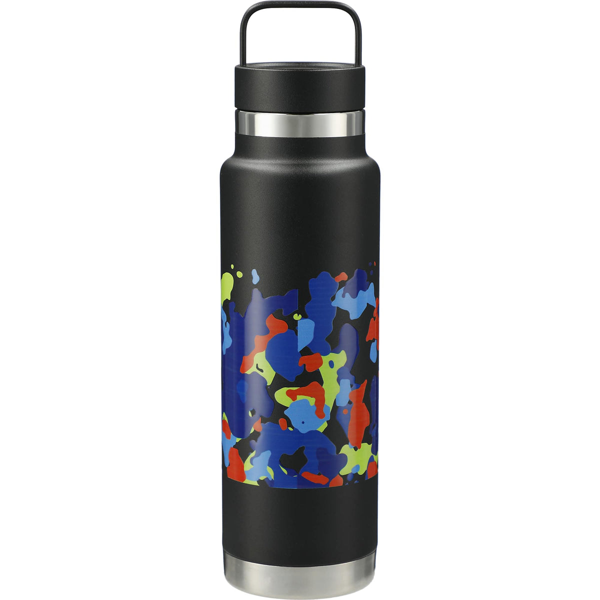 Colton Copper Insulated Bottle with Metal Handle, 20 oz Laser Engraving - Black - Back