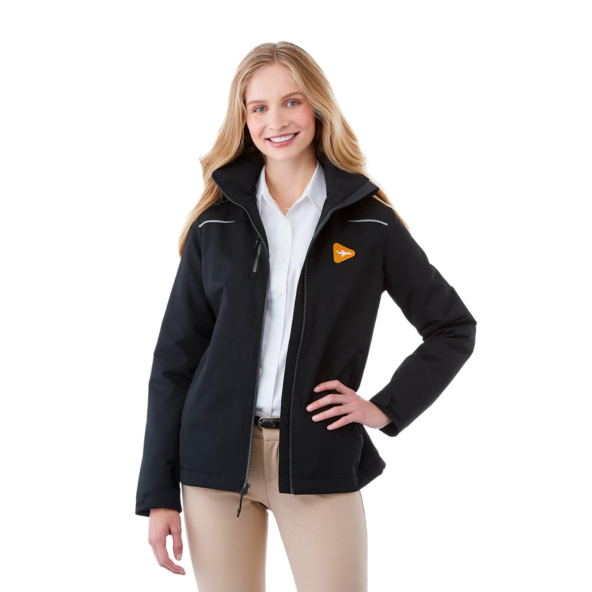 Colton Waterproof Jacket with Fleece Lining for Women Embroidery - Black - Front Flat