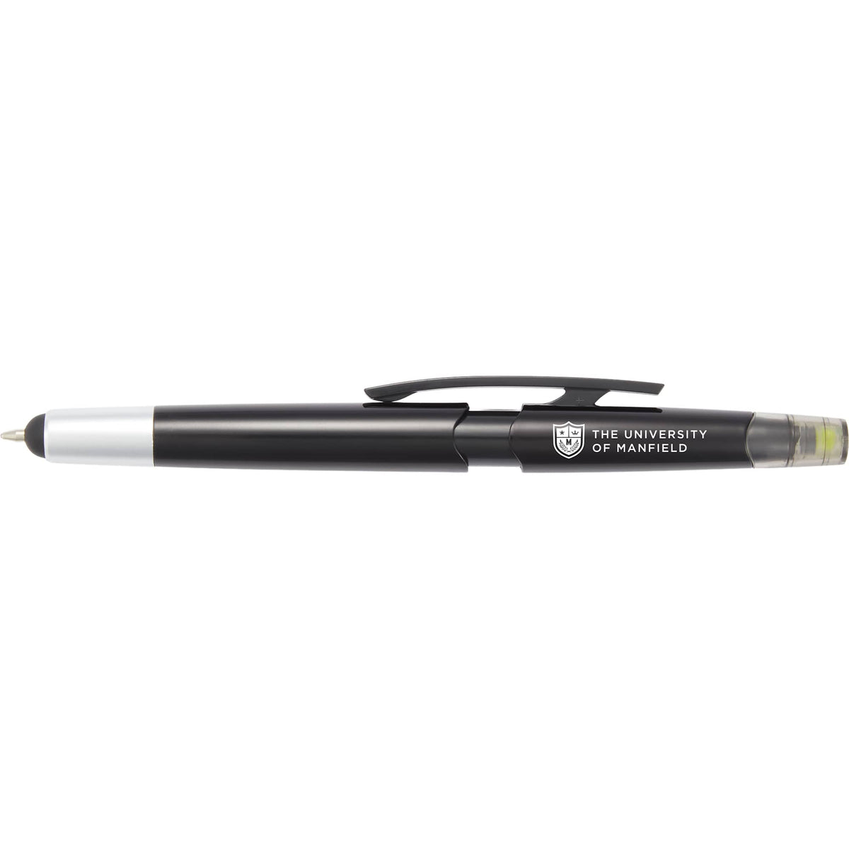 Combo Highlighter, Pen and Stylus in Recycled Plastic - Black - Front