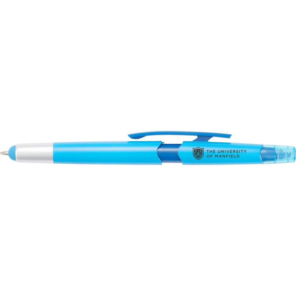Combo Highlighter, Pen and Stylus in Recycled Plastic - Blue - Front