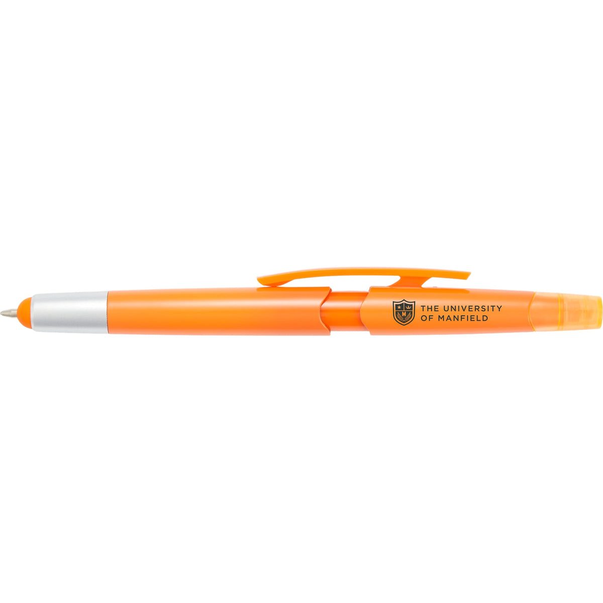 Combo Highlighter, Pen and Stylus in Recycled Plastic - Orange - Front
