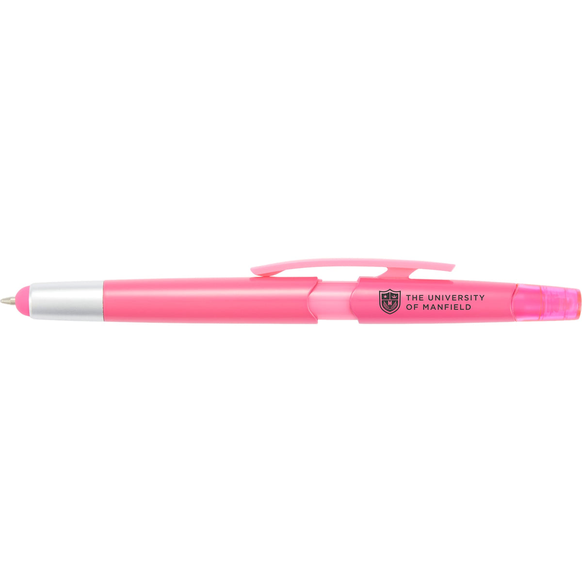 Combo Highlighter, Pen and Stylus in Recycled Plastic - Pink - Front