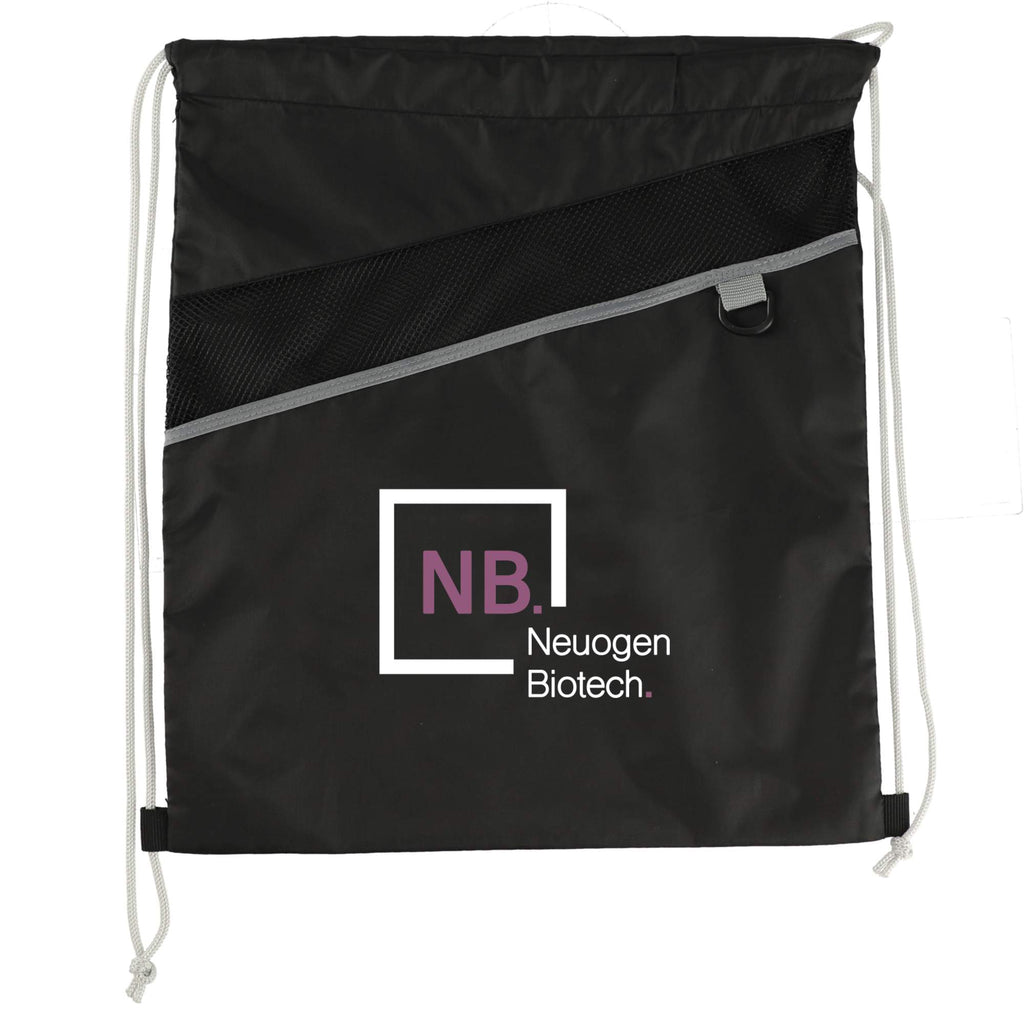 Combo Recycled Drawstring Bag with Key Ring Full Color - Black - Front